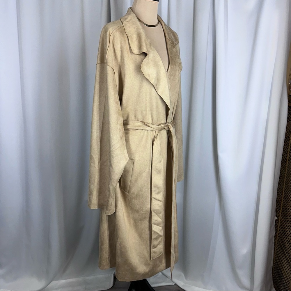 LuLaRoe Luxe Liliane Moleskin Vegan Suede Coat 3XL‎ Tan Belted Super Soft NWT